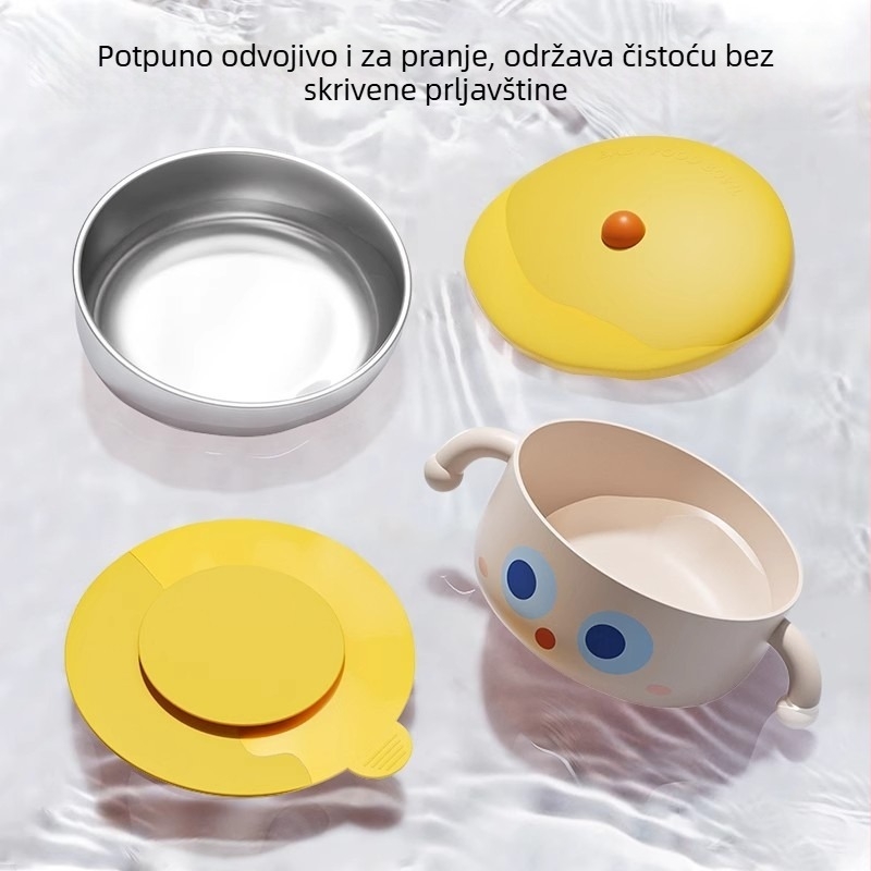 Dojenčja izolirana posuda od nehrđajućeg čelika s usisnom bazom – alat za rižinu kašu, dječji pribor za jelo, za bebe od 6 mjeseci