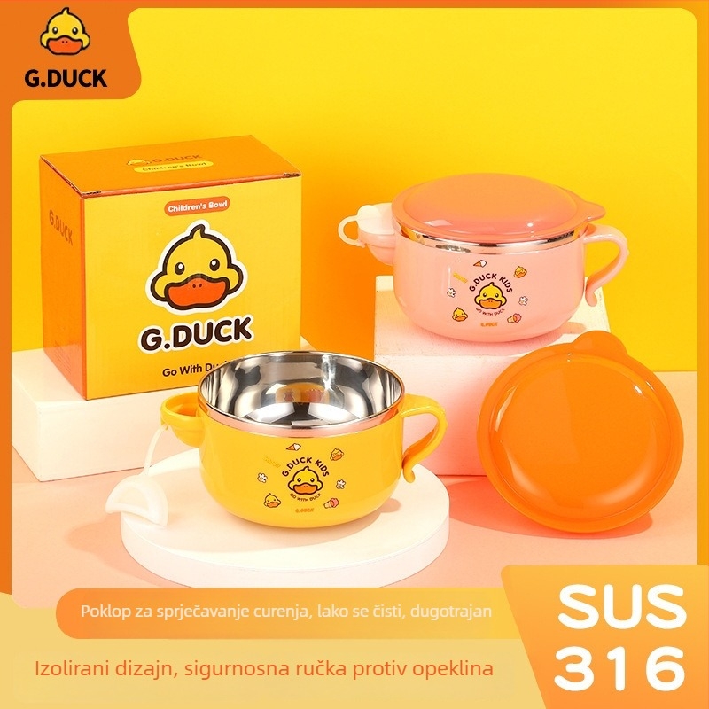 G.DUCK dječja posuda za hranjenje od nehrđajućeg čelika 316, crtani stil, za djecu od 6 mjeseci