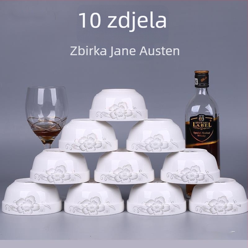 Set zdjelica za rižu od kostnog porculana, mikrovalno otporan, 10 kom, cvjetni uzorak, kineski stil