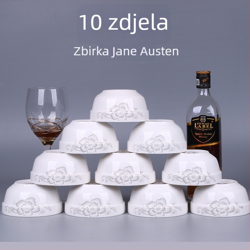 Set zdjelica za rižu od kostnog porculana, mikrovalno otporan, 10 kom, cvjetni uzorak, kineski stil