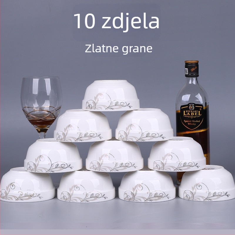 Set zdjelica za rižu od kostnog porculana, mikrovalno otporan, 10 kom, cvjetni uzorak, kineski stil