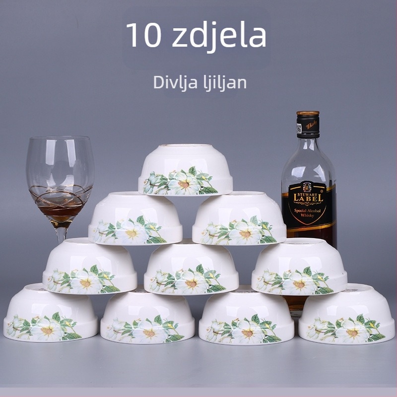 Set zdjelica za rižu od kostnog porculana, mikrovalno otporan, 10 kom, cvjetni uzorak, kineski stil