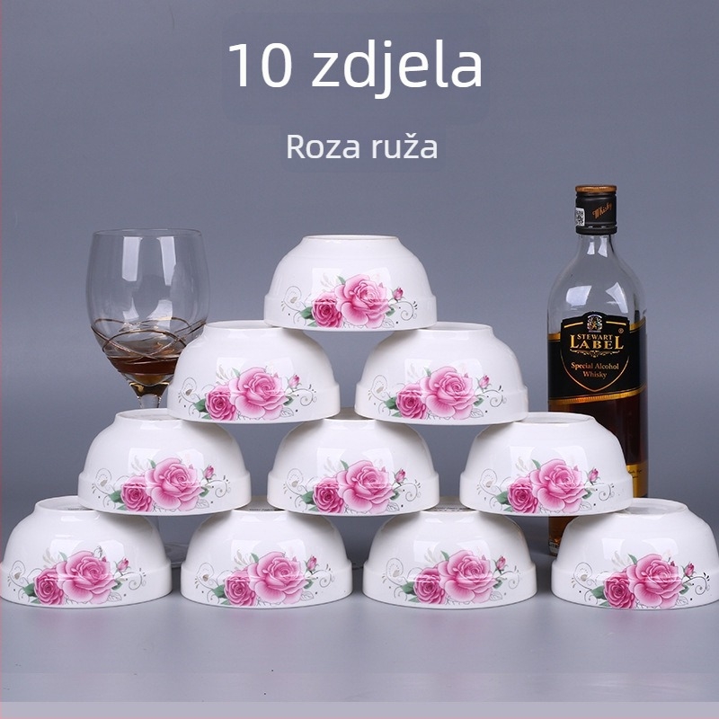 Set zdjelica za rižu od kostnog porculana, mikrovalno otporan, 10 kom, cvjetni uzorak, kineski stil