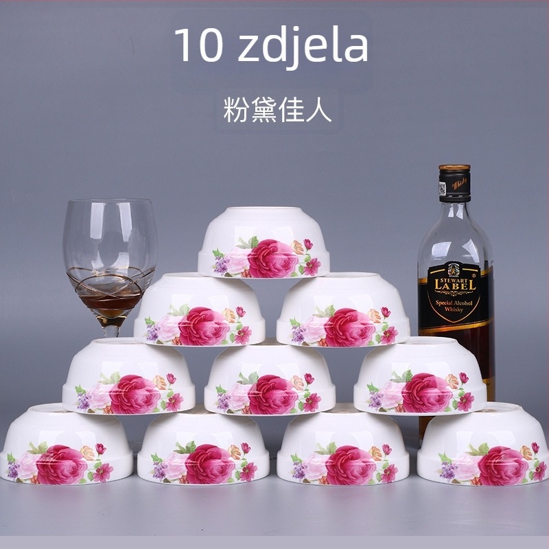 Set zdjelica za rižu od kostnog porculana, mikrovalno otporan, 10 kom, cvjetni uzorak, kineski stil