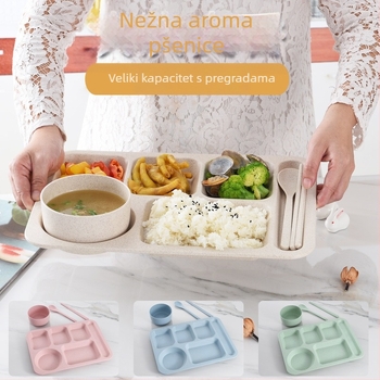 Podijeljeni set tanjura od pšenične slame, četvrtastog oblika, mikrovalno siguran, ekološki, skandinavski stil