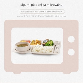 Podijeljeni set tanjura od pšenične slame, četvrtastog oblika, mikrovalno siguran, ekološki, skandinavski stil