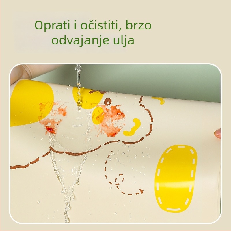 Dječji silikonski podmetač za stol – vodootporan i otporan na masnoće, prehrambene kvalitete, crtani stil, od 6 mjeseci