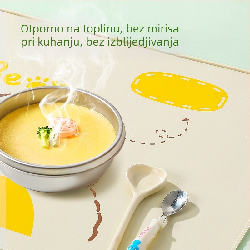 Dječji silikonski podmetač za stol – vodootporan i otporan na masnoće, prehrambene kvalitete, crtani stil, od 6 mjeseci