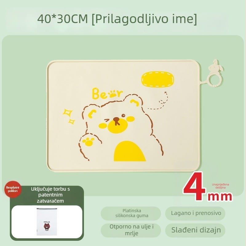 Dječji silikonski podmetač za stol – vodootporan i otporan na masnoće, prehrambene kvalitete, crtani stil, od 6 mjeseci