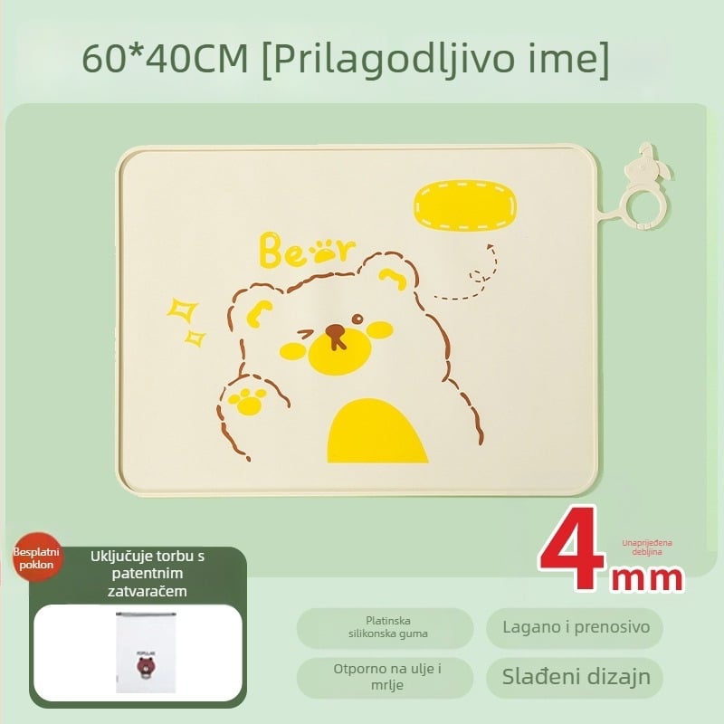 Dječji silikonski podmetač za stol – vodootporan i otporan na masnoće, prehrambene kvalitete, crtani stil, od 6 mjeseci