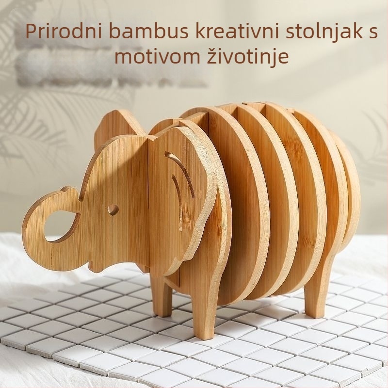 Bambusova podložica za čaše i stolni podmetač, karikatura uzorak, nepravilni oblik, biološki razgradivo, jednostavan stil