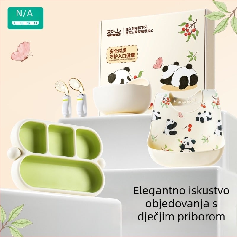 Set pribora za bebe, Like a Mountain, silikon visoke čistoće za hranu, za bebe starije od 3 mjeseca, 1 komplet