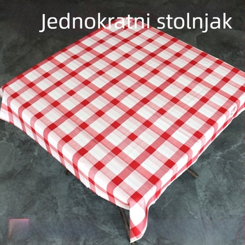 Jednokratni stolnjak od kamene tkanine, deblji, vodootporan i otporan na masnoću, crveno kariran, pravokutni, 180×180 cm, za hotele i restorane