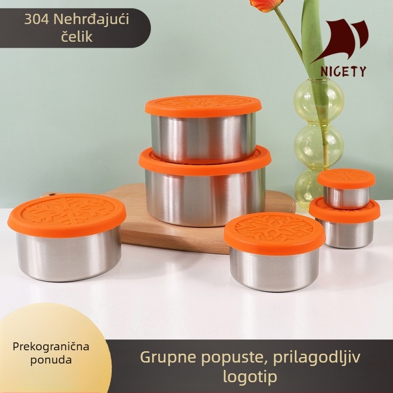 Kutija za hranu od nehrđajućeg čelika 304 s poklopcem od silikona za hranu – pogodna za hladnjak i umake