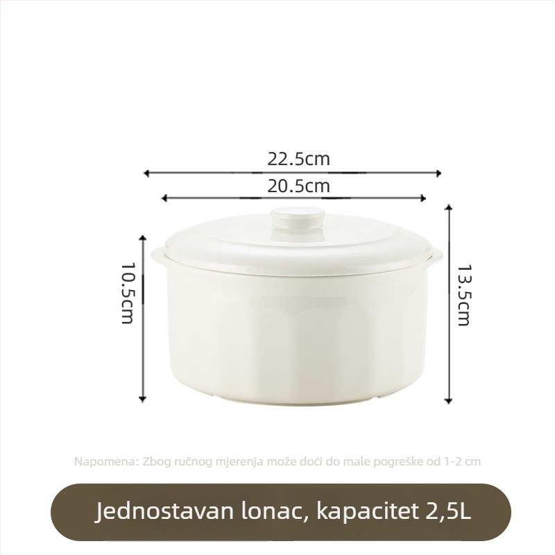 Porcelanski unutarnji lonac za električni lonac sa poklopcem, dvostruka ručka, mikrovalna sigurnost