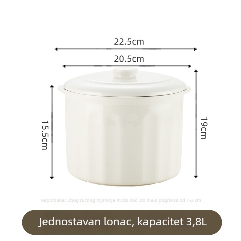 Porcelanski unutarnji lonac za električni lonac sa poklopcem, dvostruka ručka, mikrovalna sigurnost