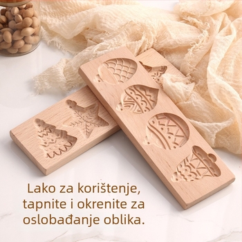 Kalup za kolačiće – nepravilnog oblika, drveni materijal, božićni crtani uzorak