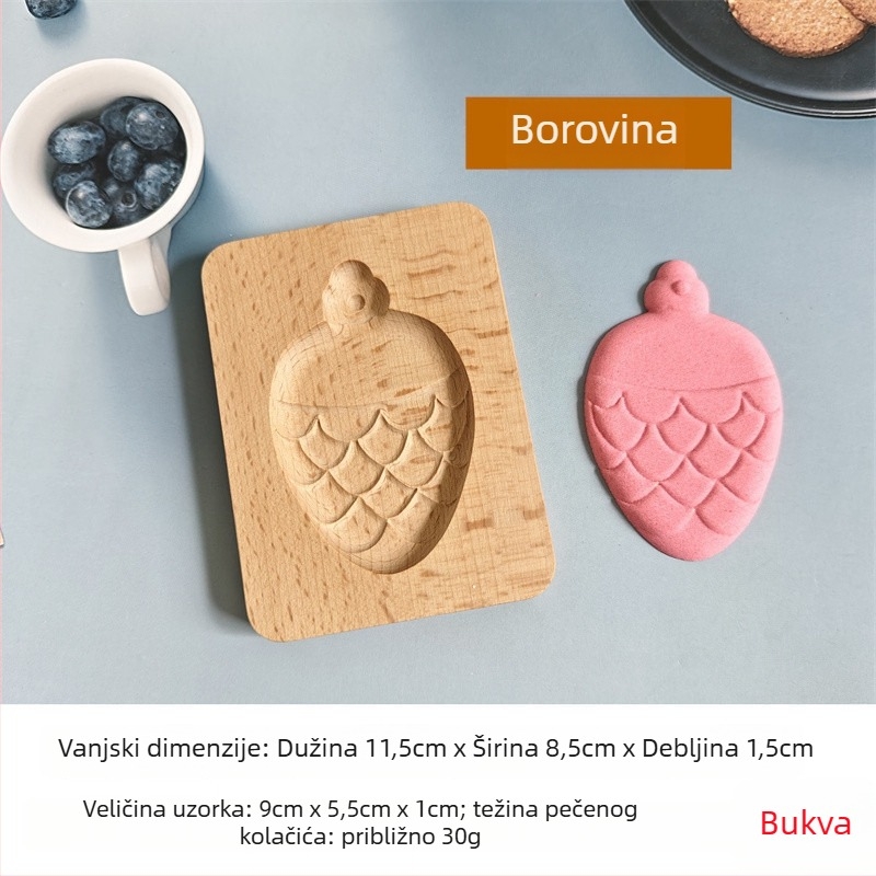 Kalup za kolačiće – nepravilnog oblika, drveni materijal, božićni crtani uzorak