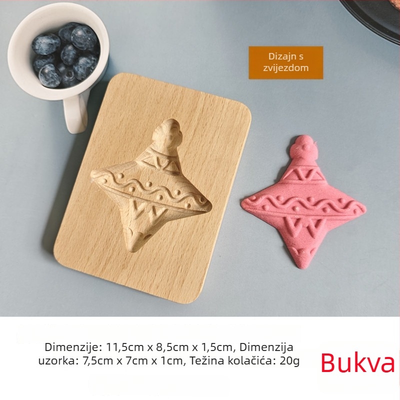 Kalup za kolačiće – nepravilnog oblika, drveni materijal, božićni crtani uzorak