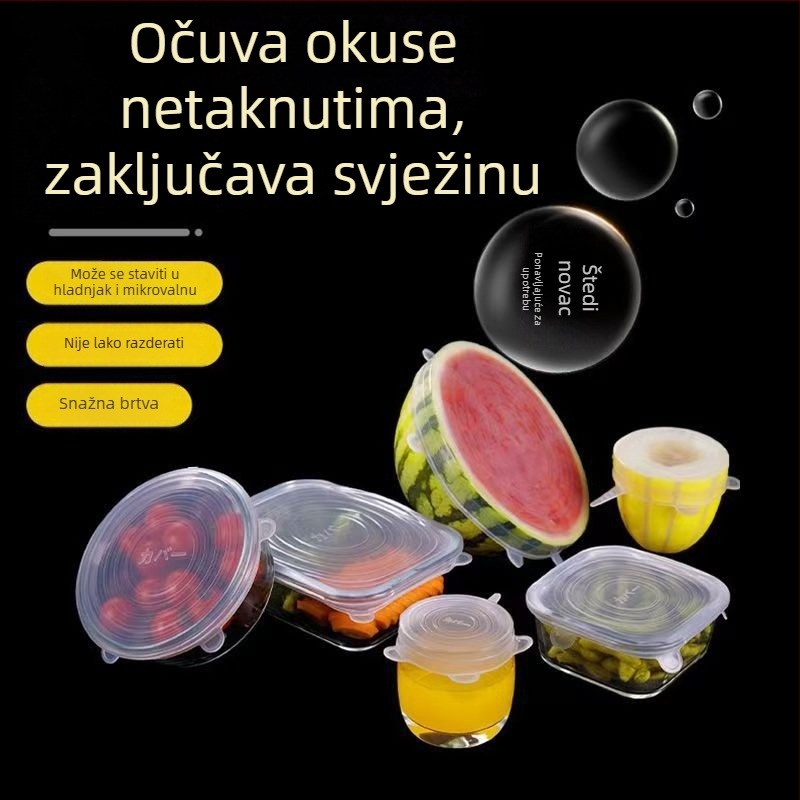 Set od 6 silikonskih poklopaca za hranu, otporni na prašinu i curenje, jednostavan stil, šifra proizvoda A1700