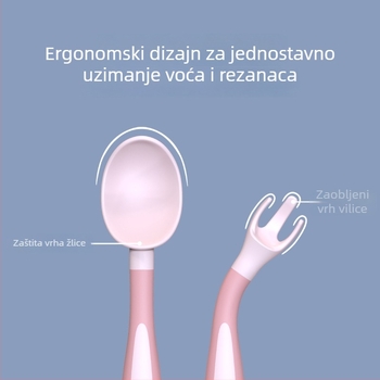 Set za učenje prehrane za bebe – vilica i žlica s okretom – prijenosno dječje posuđe, PP materijal, jednostavan stil, od 6 mjeseci