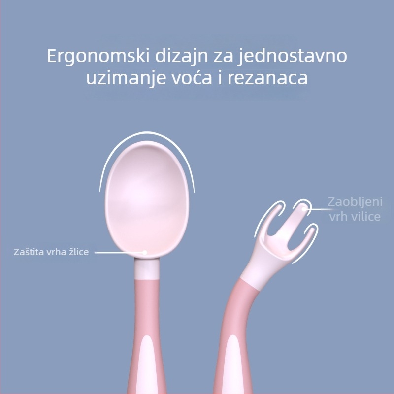 Set za učenje prehrane za bebe – vilica i žlica s okretom – prijenosno dječje posuđe, PP materijal, jednostavan stil, od 6 mjeseci