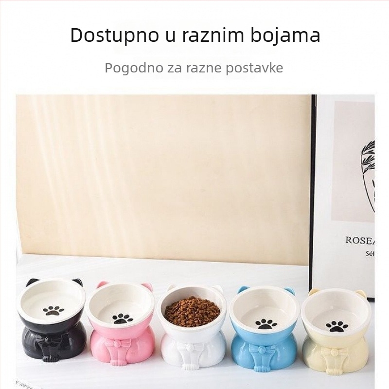 Podijeljena zdjela za mačke s plastičnom bazom i keramičkom zdjelom za hranu i vodu