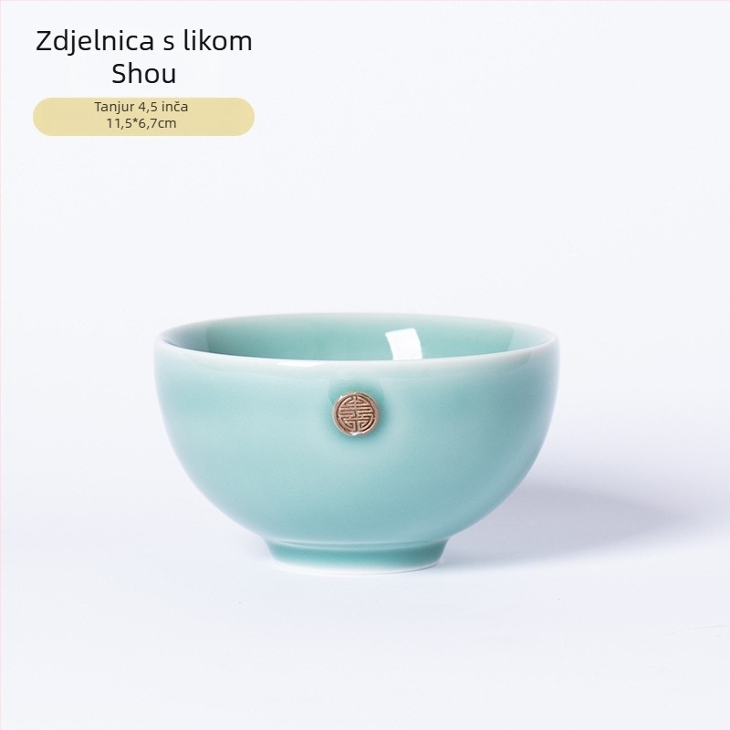 Porcelanska zdjela za rižu Celadon, okruglog oblika, kompatibilna s mikrovalnom pećnicom