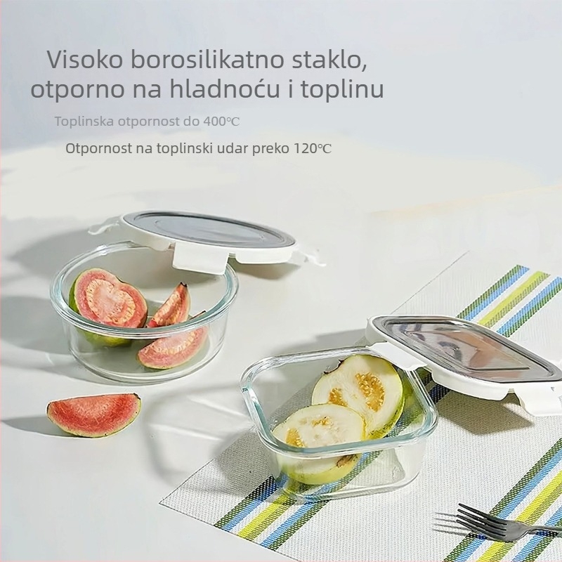 Staklena kutija za obrok s poklopcem od nehrđajućeg čelika, borosilikatno staklo, otporno na toplinu, pogodna za mikrovalnu, pećnicu i hlađenje