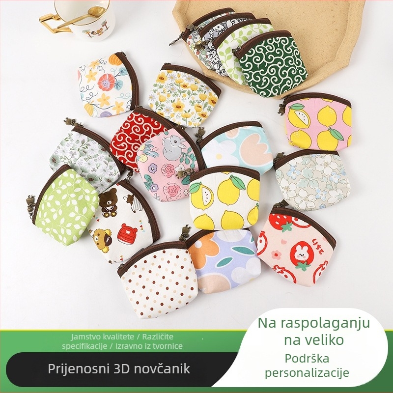 Novčanik za kovance s pretincem za kartice, kvadratnog oblika, pejzažni uzorak, pamuk podstava, svježi i slatki stil