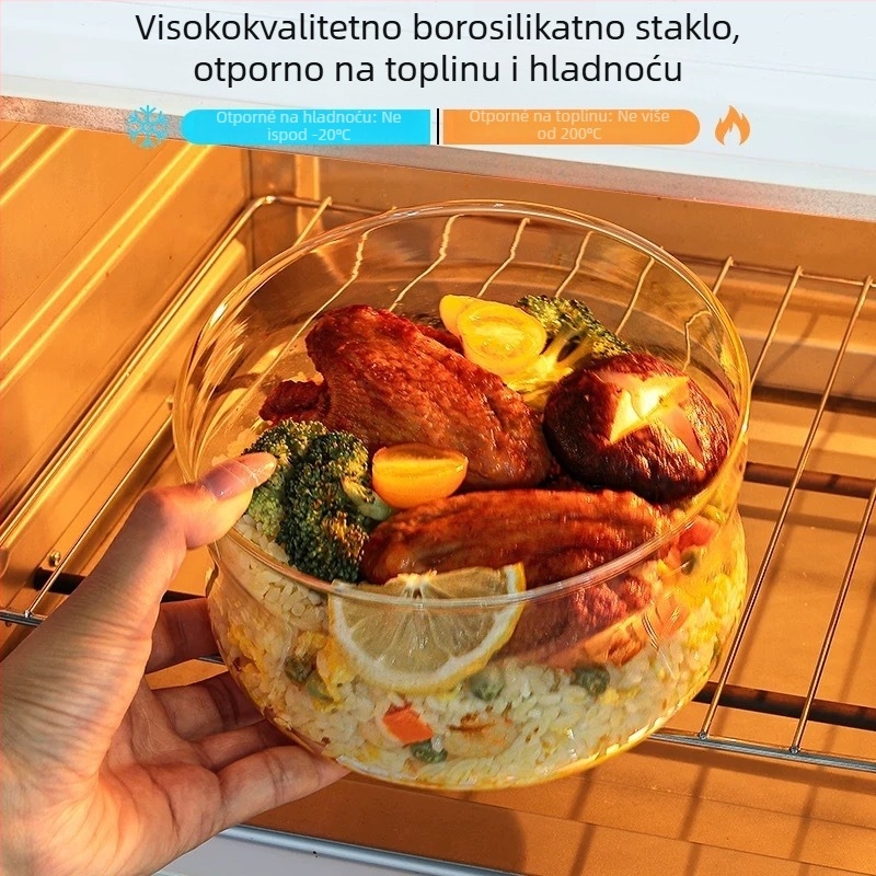 Ultra lagana staklena kutija za ručak, okruglog oblika, mikrotalasna sigurna, s poklopcem za brtvljenje, model 985