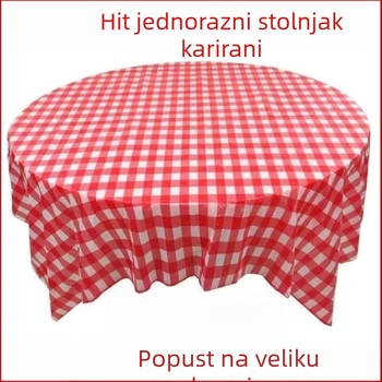 Jednokratni plastični stolnjak s crvenim kariranim uzorkom, za kvadratne i okrugle stolove, debeli, INS stil, za kućnu i poslovnu uporabu