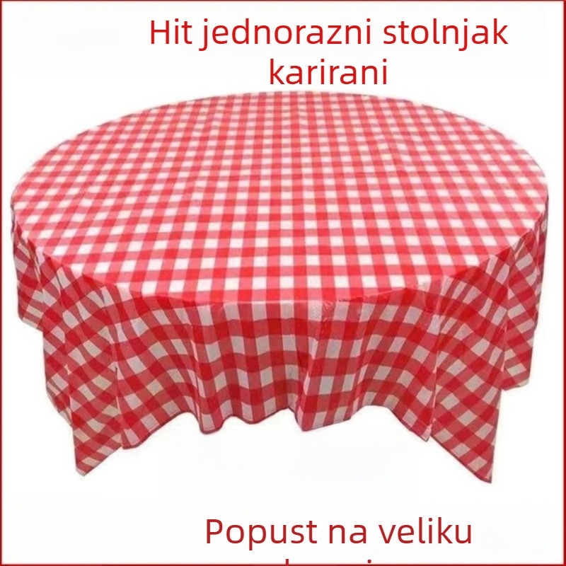 Jednokratni plastični stolnjak s crvenim kariranim uzorkom, za kvadratne i okrugle stolove, debeli, INS stil, za kućnu i poslovnu uporabu