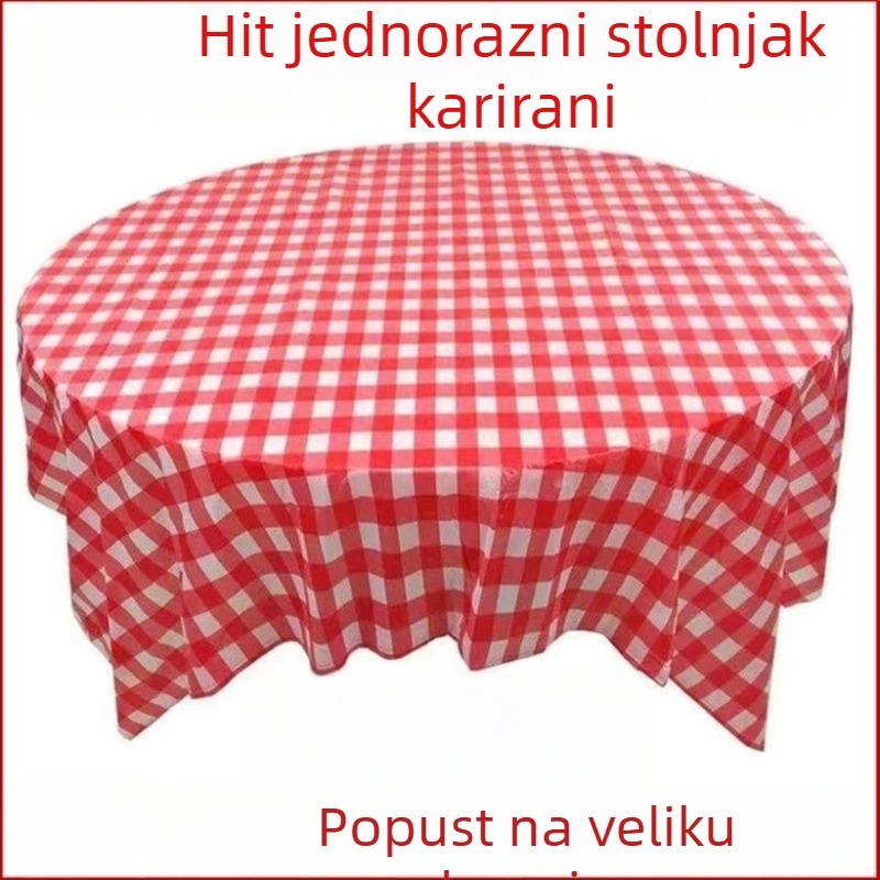 Jednokratni plastični stolnjak s crvenim kariranim uzorkom, za kvadratne i okrugle stolove, debeli, INS stil, za kućnu i poslovnu uporabu
