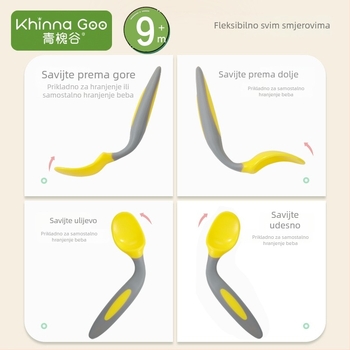 Set za obuku hranjenja beba – zakrivljene i ravne žlice, PP materijal, 6+ mjeseci, Green Sophora Valley