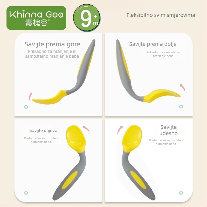 Set za obuku hranjenja beba – zakrivljene i ravne žlice, PP materijal, 6+ mjeseci, Green Sophora Valley