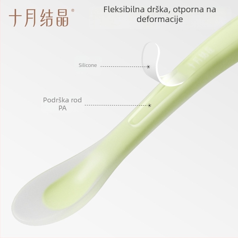 Bebi silikon žličica s mekanom glavom, 2-djelni set za hranjenje, u jednostavnom stilu, za bebe iznad 3 mjeseca