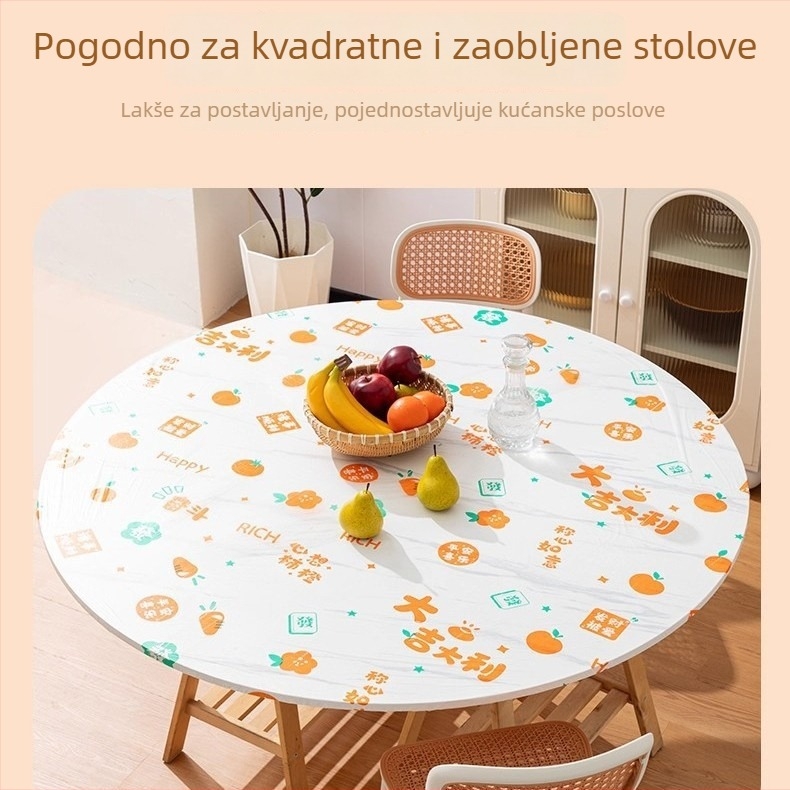 Jednokratni stolnjak s crtanim printom, rub s vezicom, debeli plastični pokrov za okrugle i pravokutne blagovaonske stolove