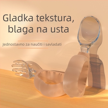 Set silikonske dječje žličice i vilice za hranjenje: mekana žličica s zakrivljenim kratkim držalom, za bebe od 6 mjeseci