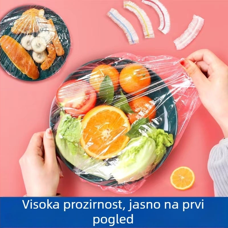 Jednokratni set vrećica za očuvanje svježine s elastičnim poklopcima za zdjele, poklopcima za ostatke hrane i elastičnom kapom za tuš