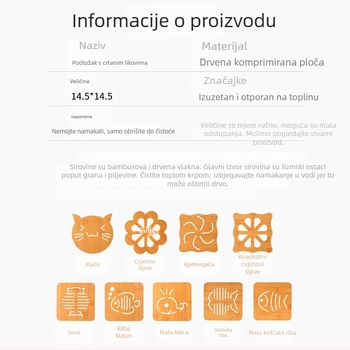 Drvena podloga za toplinsku izolaciju, kvadratni podmetač za stol, protuklizna, za posude i zdjele, moderni minimalistički dizajn.