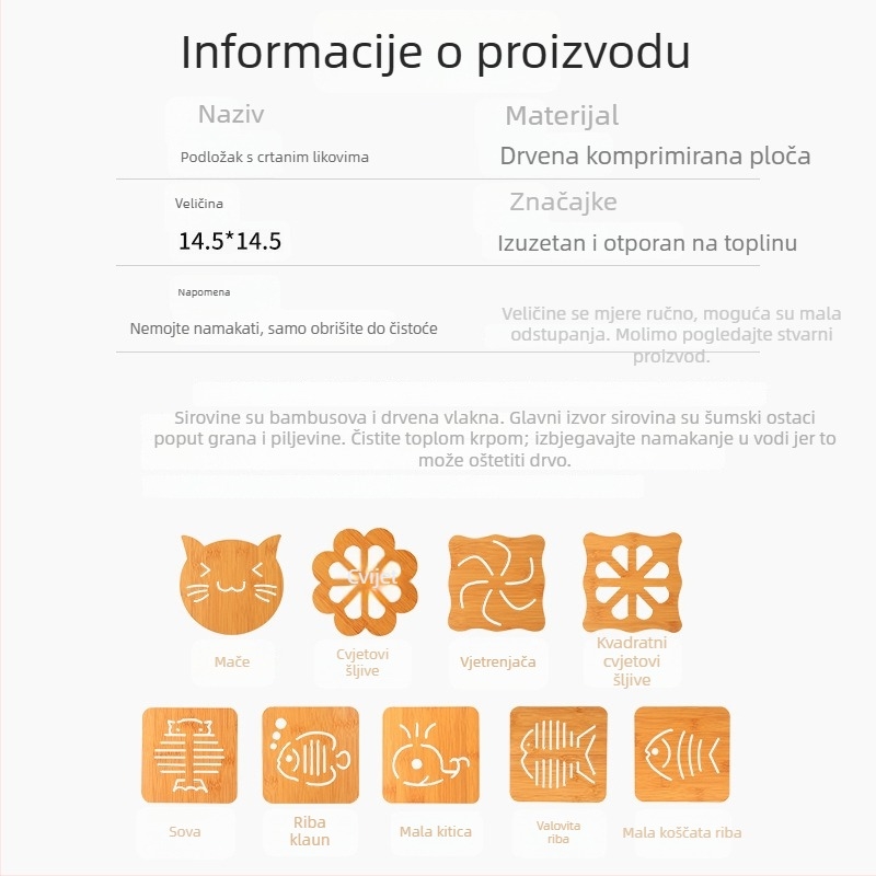 Drvena podloga za toplinsku izolaciju, kvadratni podmetač za stol, protuklizna, za posude i zdjele, moderni minimalistički dizajn.