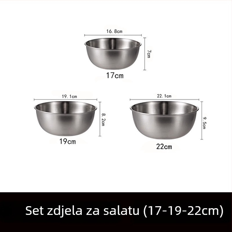 Posuda od nehrđajućeg čelika, okruglog oblika, modern minimalistički dizajn, jednobojna površina, promjer 17–22,9 cm