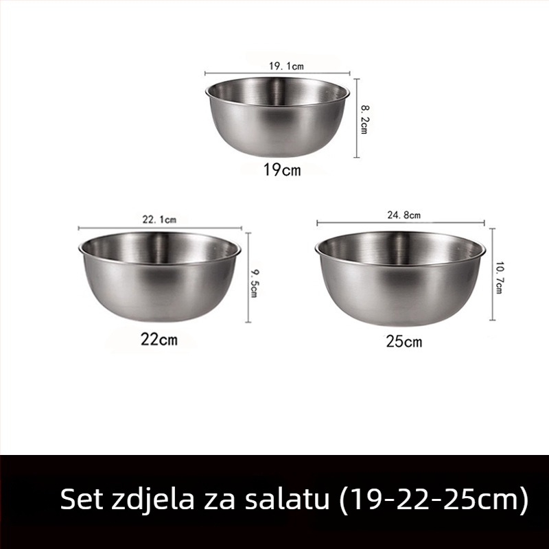 Posuda od nehrđajućeg čelika, okruglog oblika, modern minimalistički dizajn, jednobojna površina, promjer 17–22,9 cm