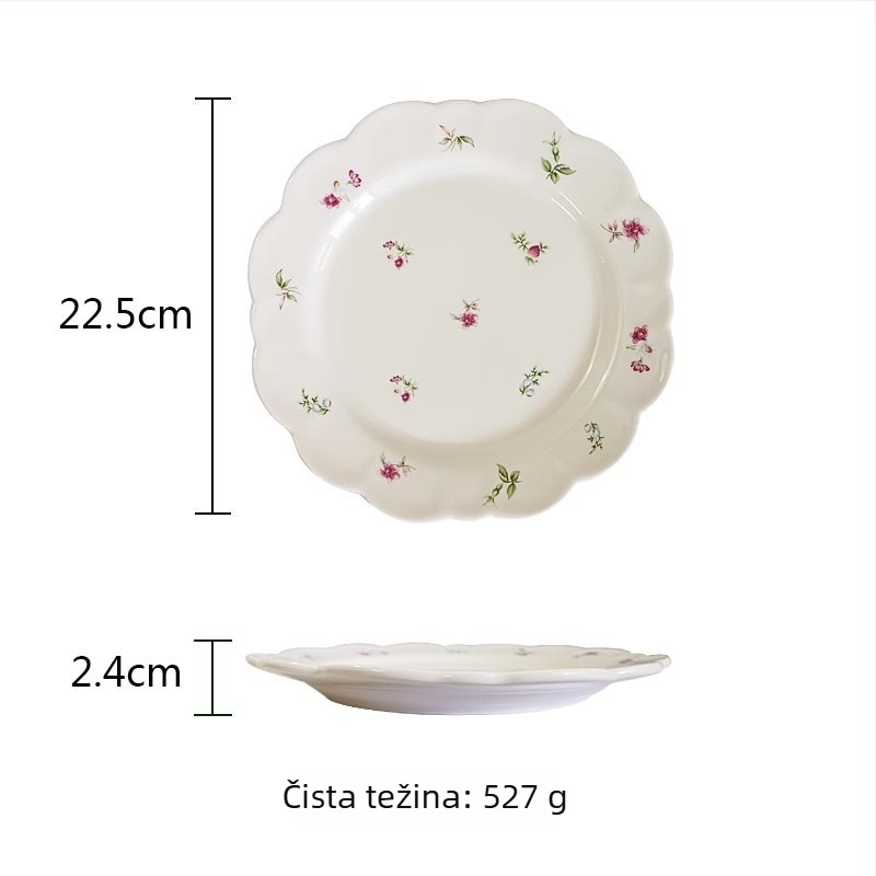 Porcelanski set tanjura za desert i zdjela za voće s cvjetnim uzorkom, pastoralni stil, šarena glazura, pogodna za mikrovalnu pećnicu