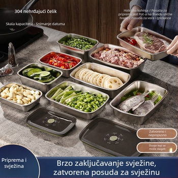 Kutija od nehrđajućeg čelika 304, četvrtasta posuda za voće i pripremu hrane, kućno skladištenje