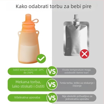 Star Beth Silikonski set za hranjenje djeteta – vrećica za pire od rižine kaše, Višenamjenska vrećica za hranu, Hrana visoke kvalitete, Prikladno od 6 mjeseci, 1 komplet
