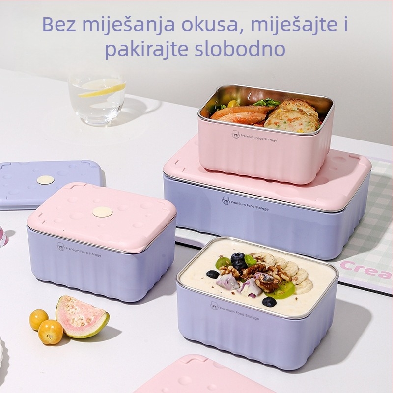 Kutija za obrok od 304 nehrđajućeg čelika, prikladna za mikrovalnu, pravokutnog oblika, za učenike, brenda Great beauty