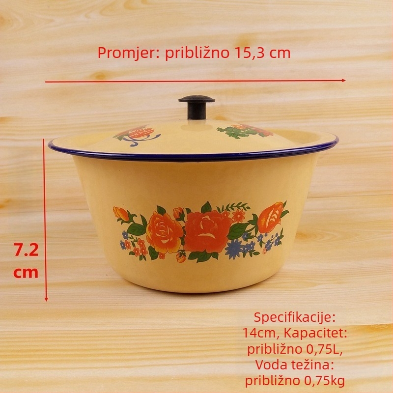 Emajlirani set posuđa s poklopcem – zdjele, štapići za jelo, emajlirana posuda i tradicionalno kuhinjsko posuđe