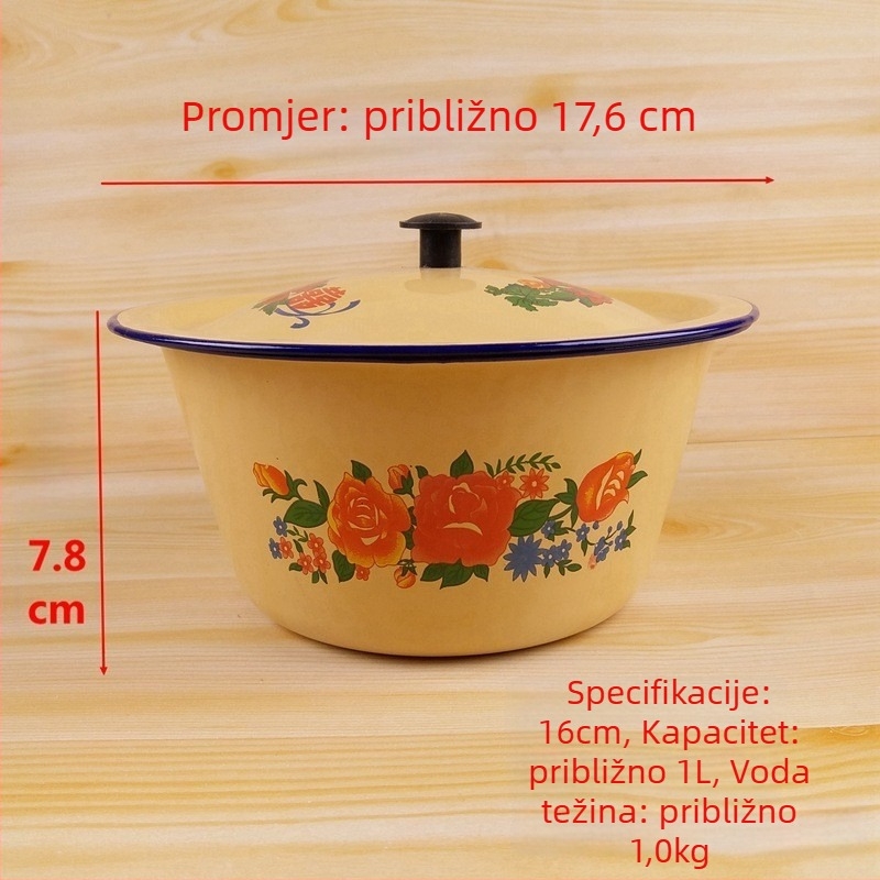 Emajlirani set posuđa s poklopcem – zdjele, štapići za jelo, emajlirana posuda i tradicionalno kuhinjsko posuđe